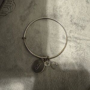 Silver Initial Charm Bangle Bracelet